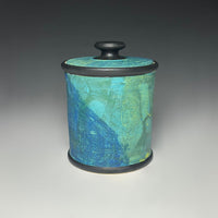 Painterly Lidded Jar in Blue Green Split