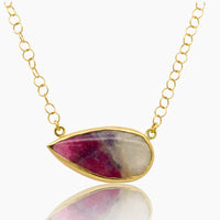 Pink Tourmaline Quartz Gold Necklace