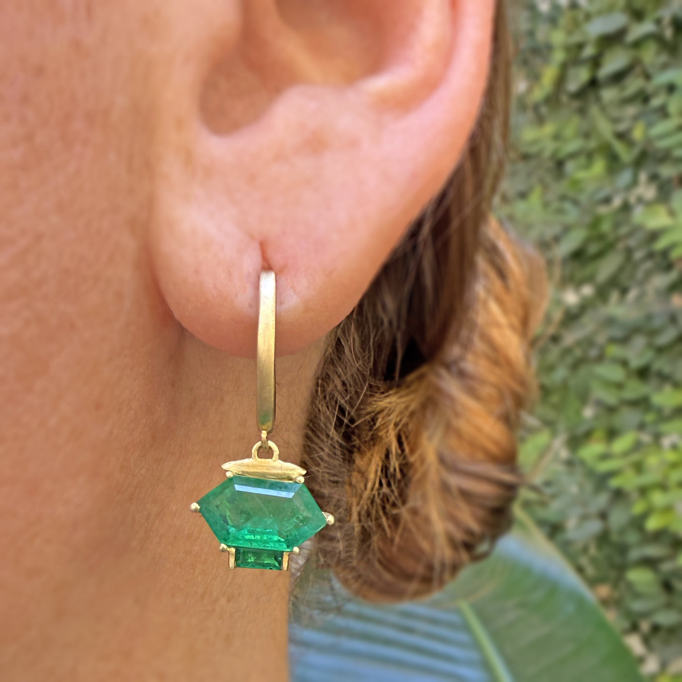 Emerald Hexagon Drop Earrings