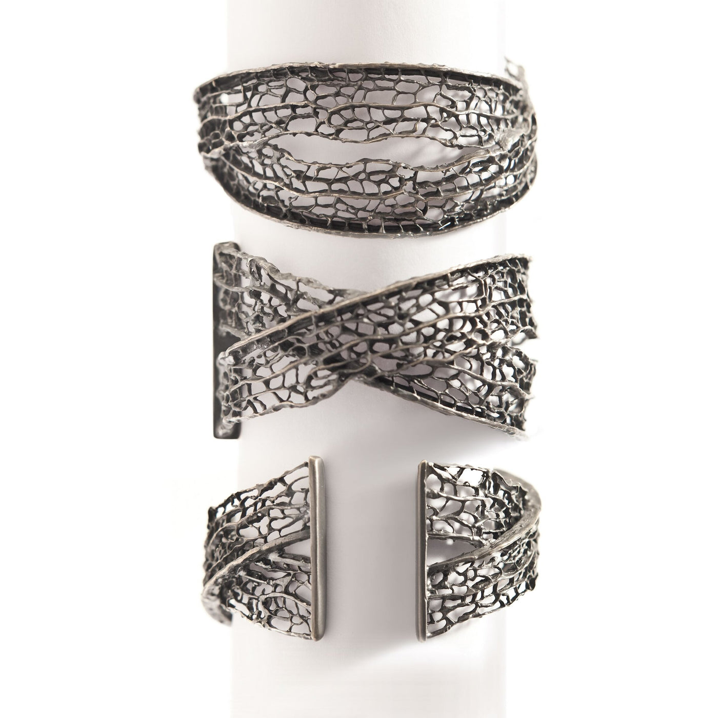 showing three angles of the sea fan cuff