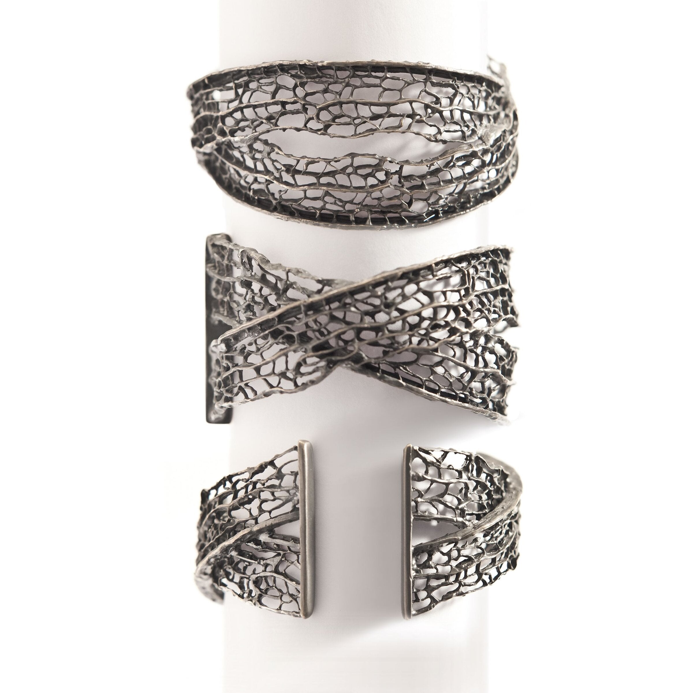showing three angles of the sea fan cuff