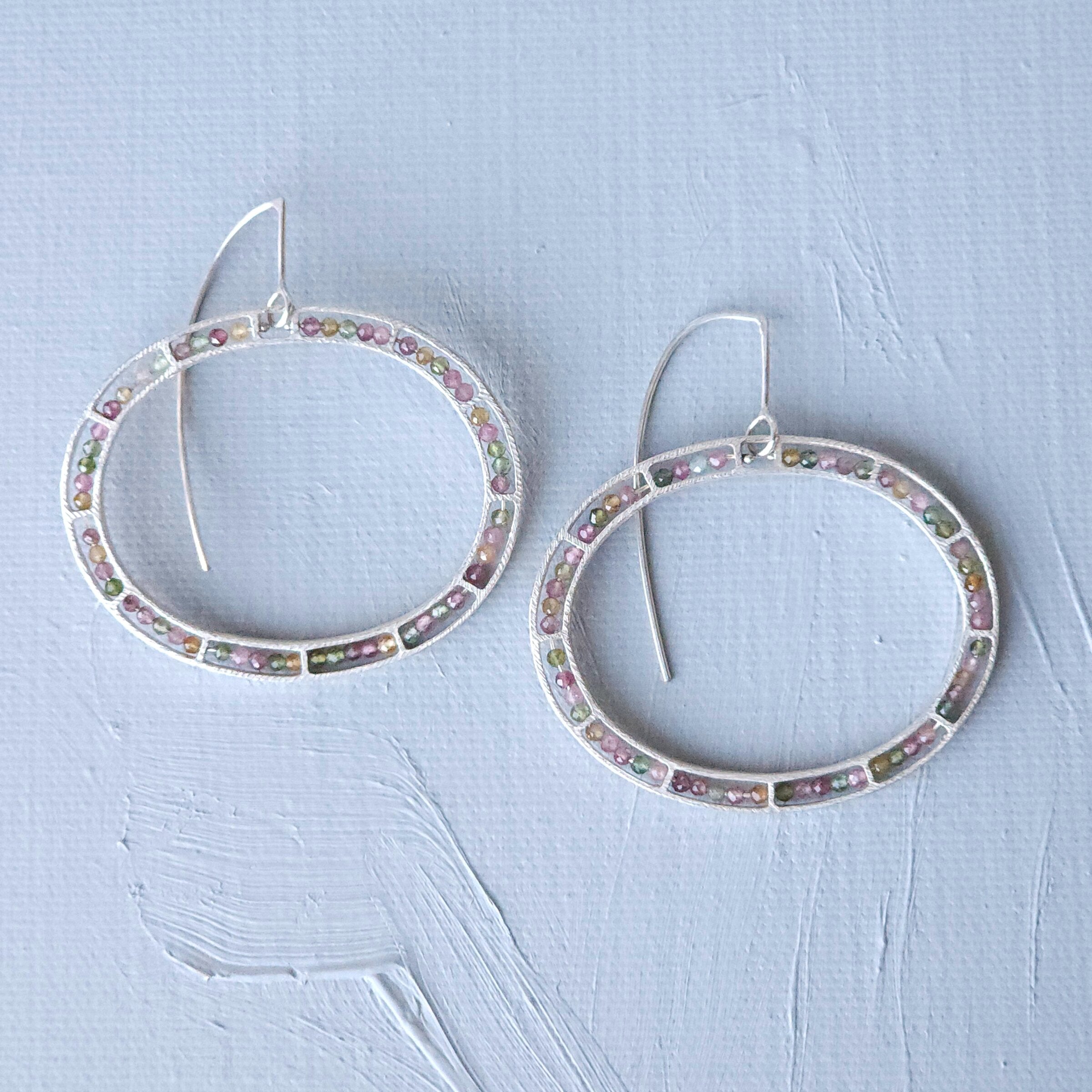 Horizontal Tourmaline Oval Segment Earrings