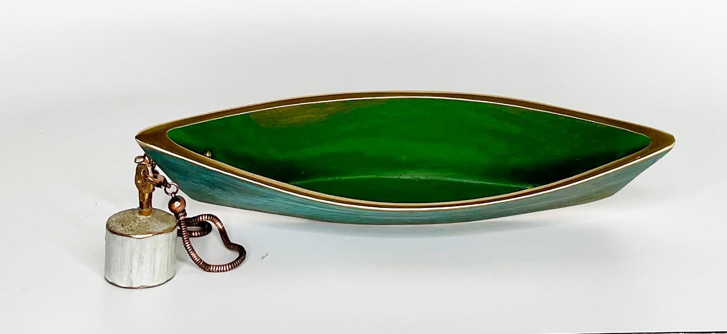 Bronze Dory with Green Patina and Anchor