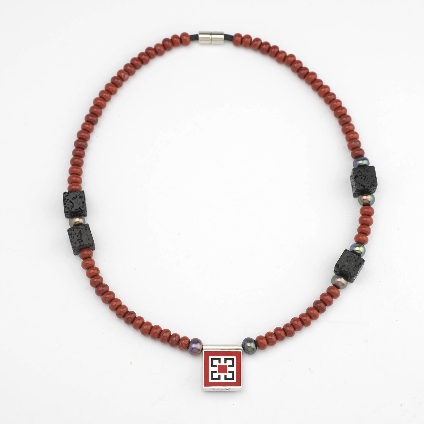Jasper, Lava & Pearls Celtic Necklace