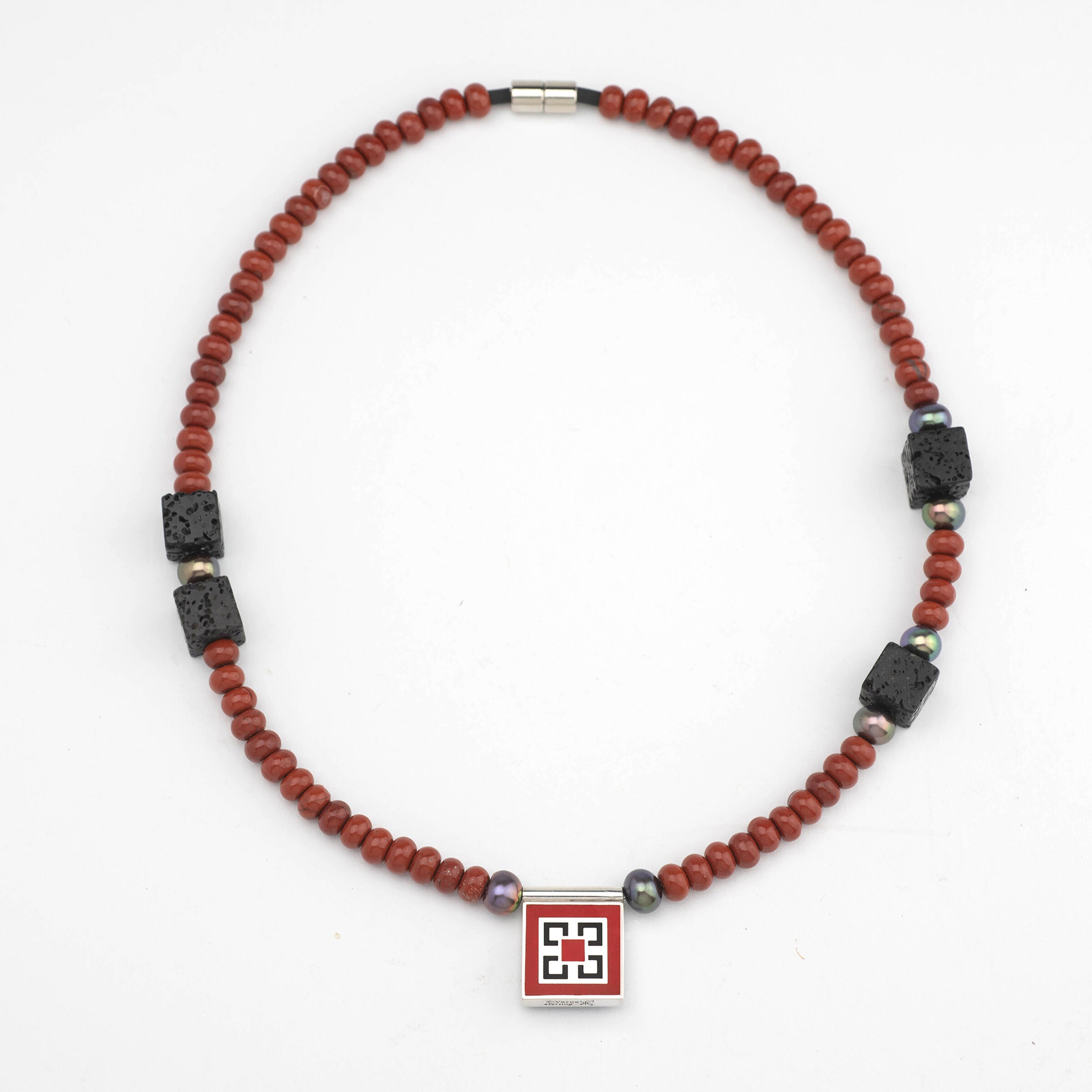 Jasper, Lava & Pearls Celtic Necklace