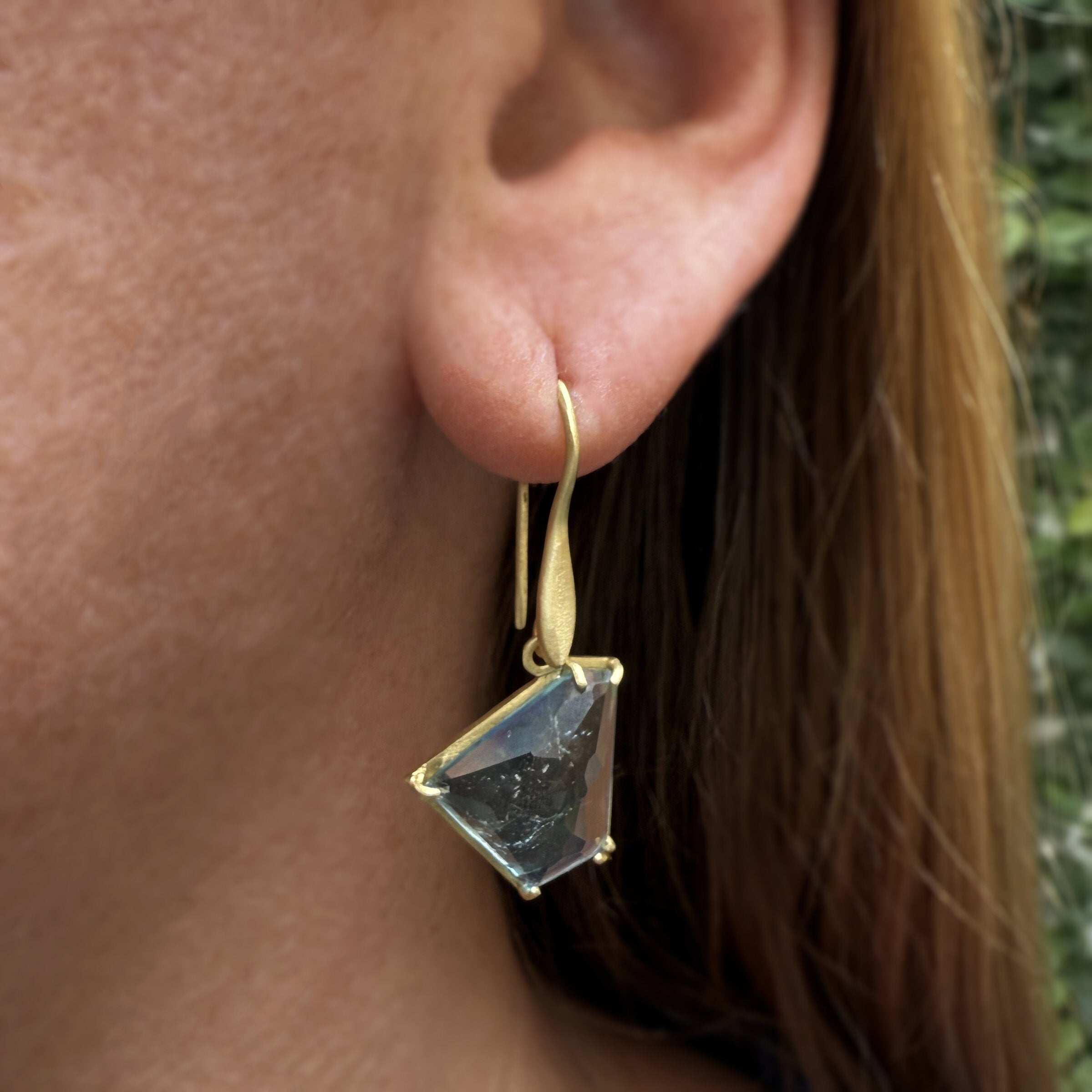 Asymmetrical Rose Cut Aquamarine Frame Earrings