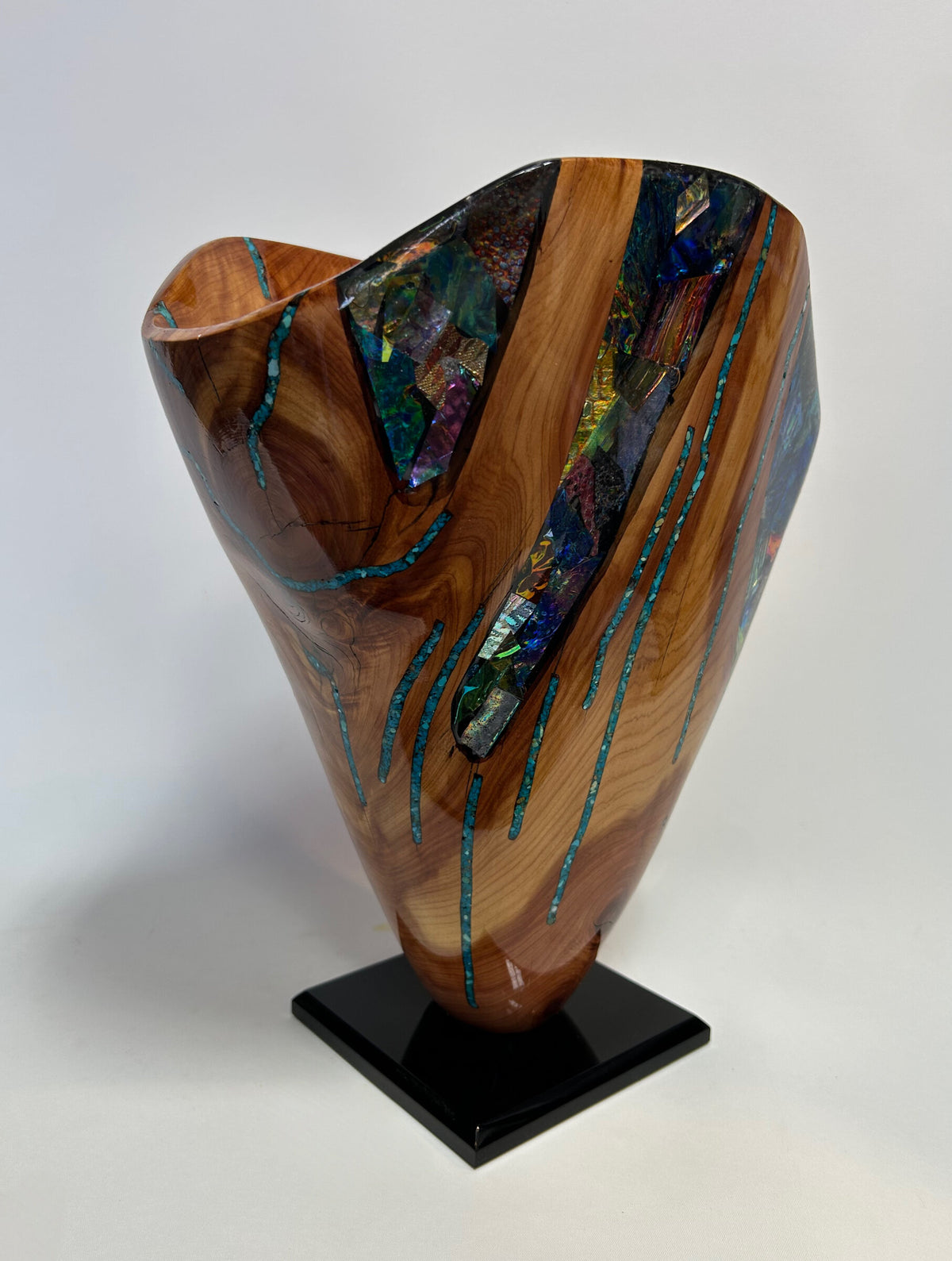 Purple Heart Juniper Vase with Dichroic Glass