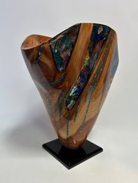 Purple Heart Juniper Vase with Dichroic Glass