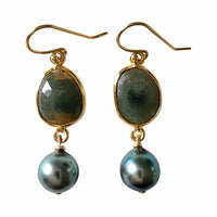 Olive Green Sapphire and Tahitian Pearl Earrings
