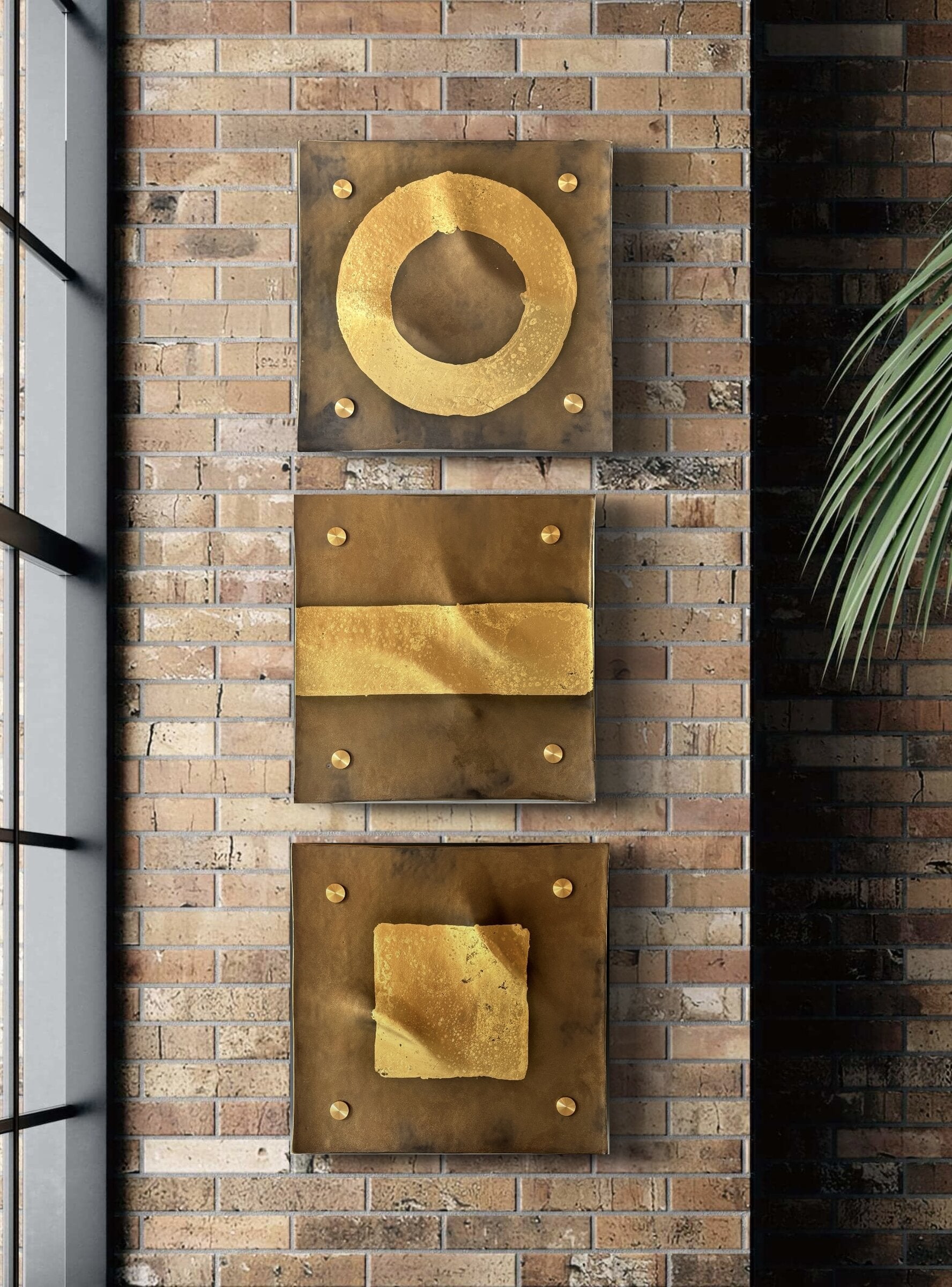 Circle Line Square Bronze and Gold Wall Squares