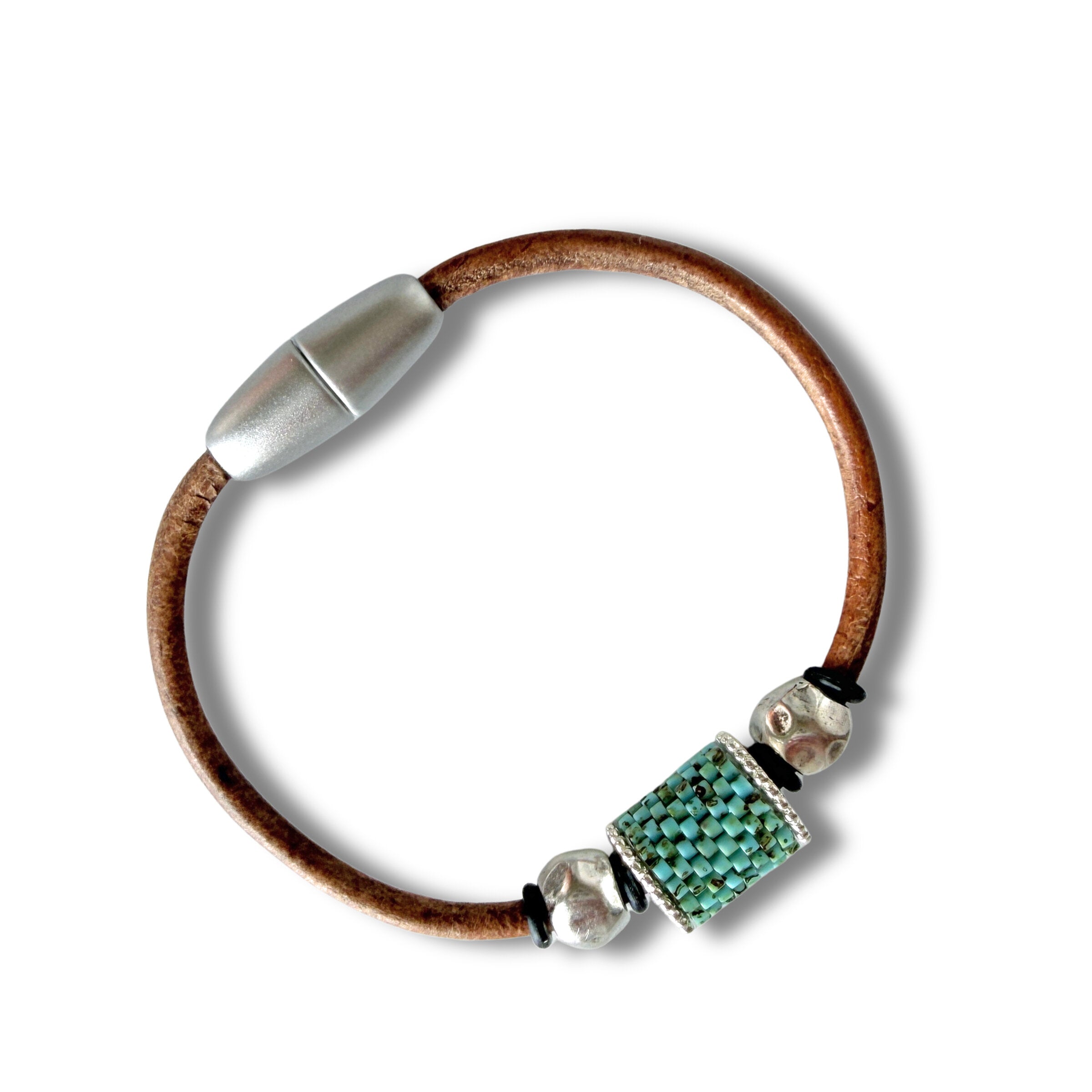 Slim Leather Turquoise Bead Bracelet