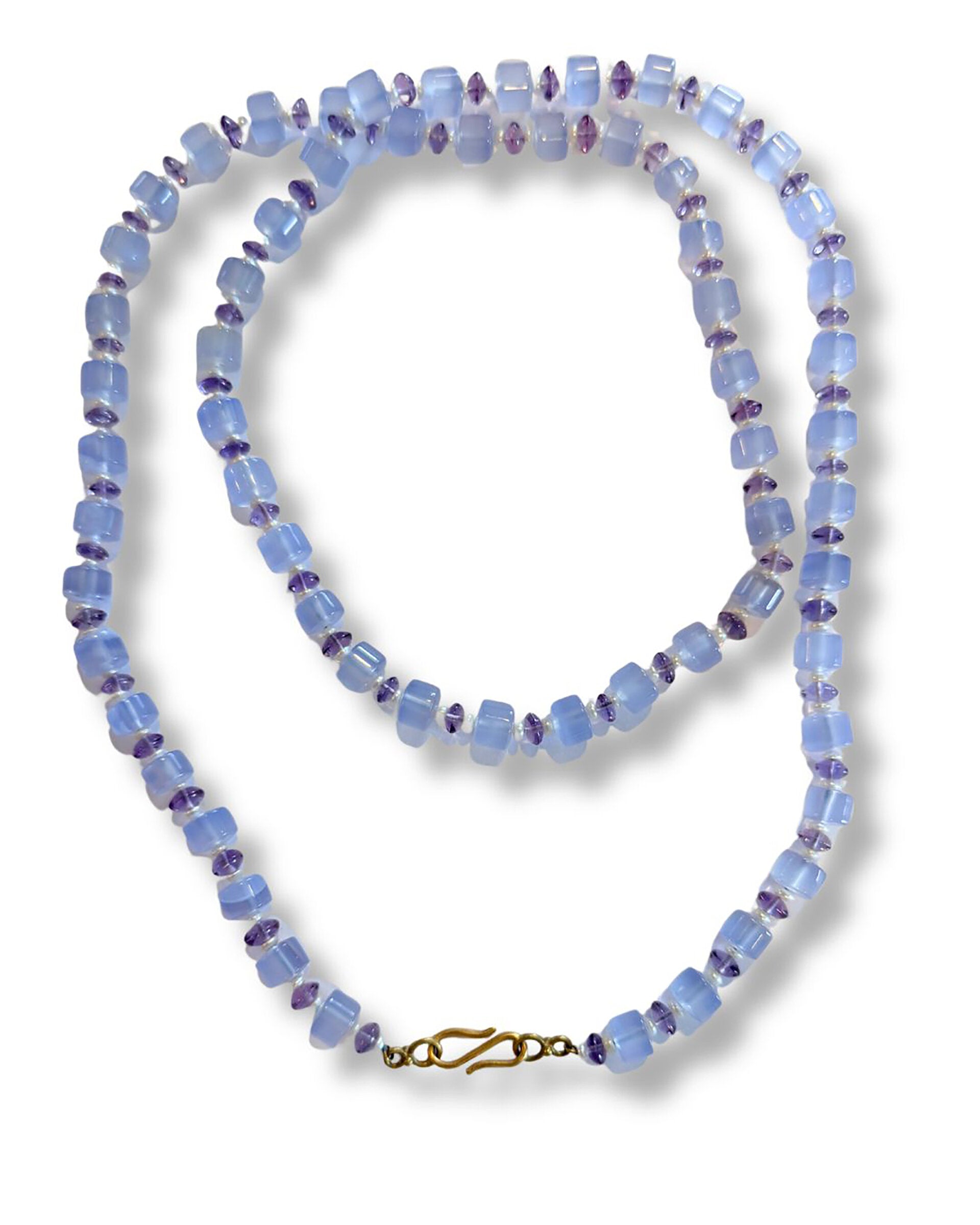 Blue Chalcedony, Amethyst & Pearl Necklace