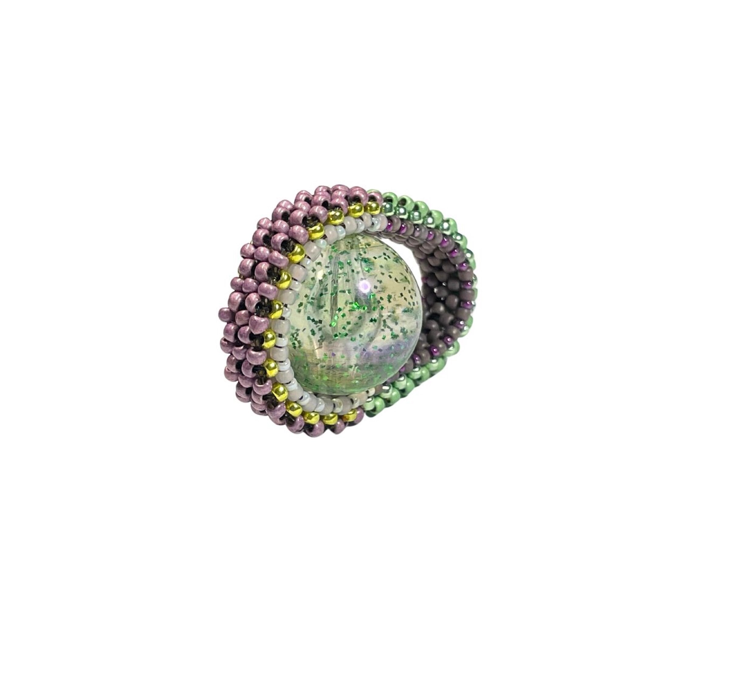 Green Glitter Pod Ring