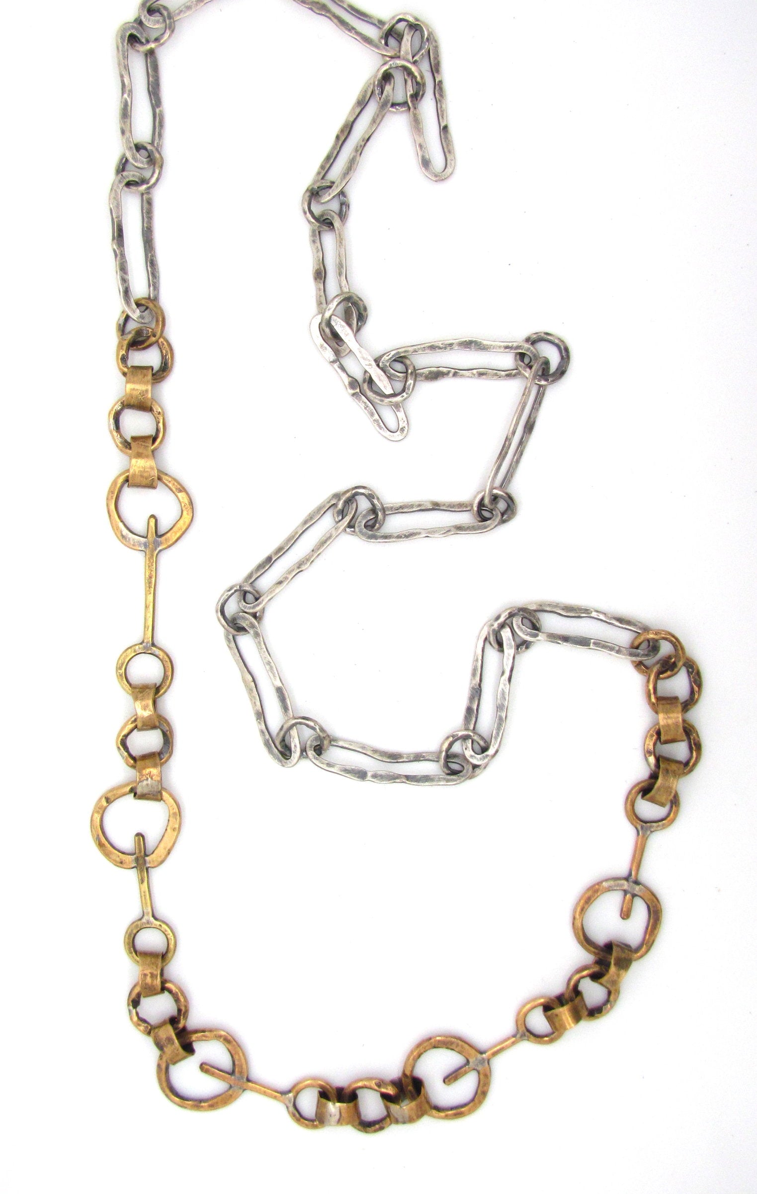 Brass Key Links Necklace with Hammered Ovals