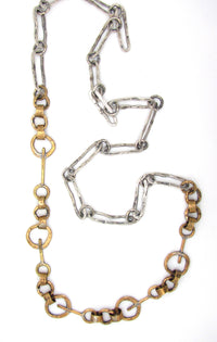 Brass Key Links Necklace with Hammered Ovals