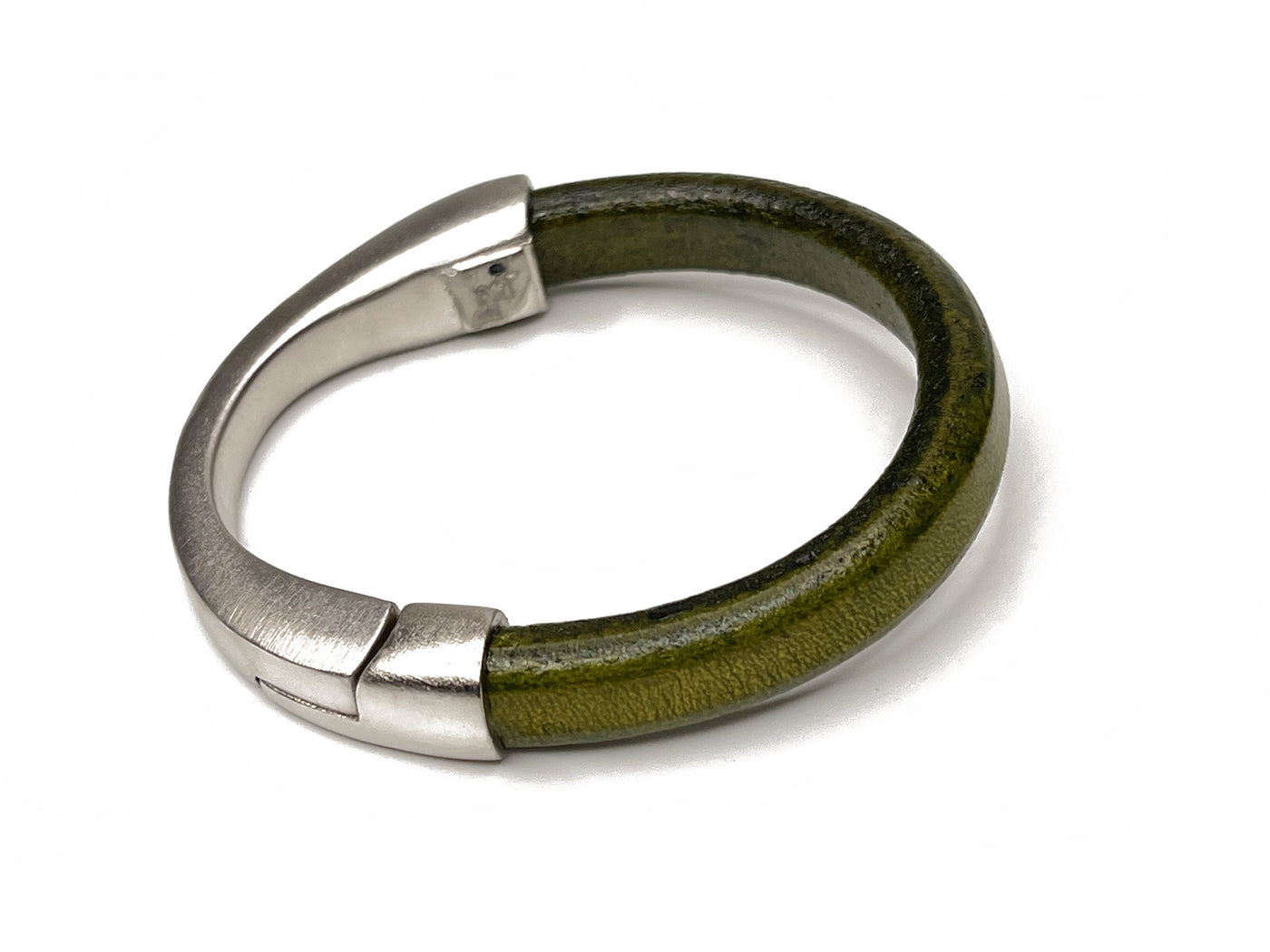 Olive Green/silver Crescent Moon Bracelet