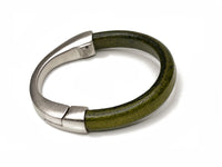Olive Green/silver Crescent Moon Bracelet