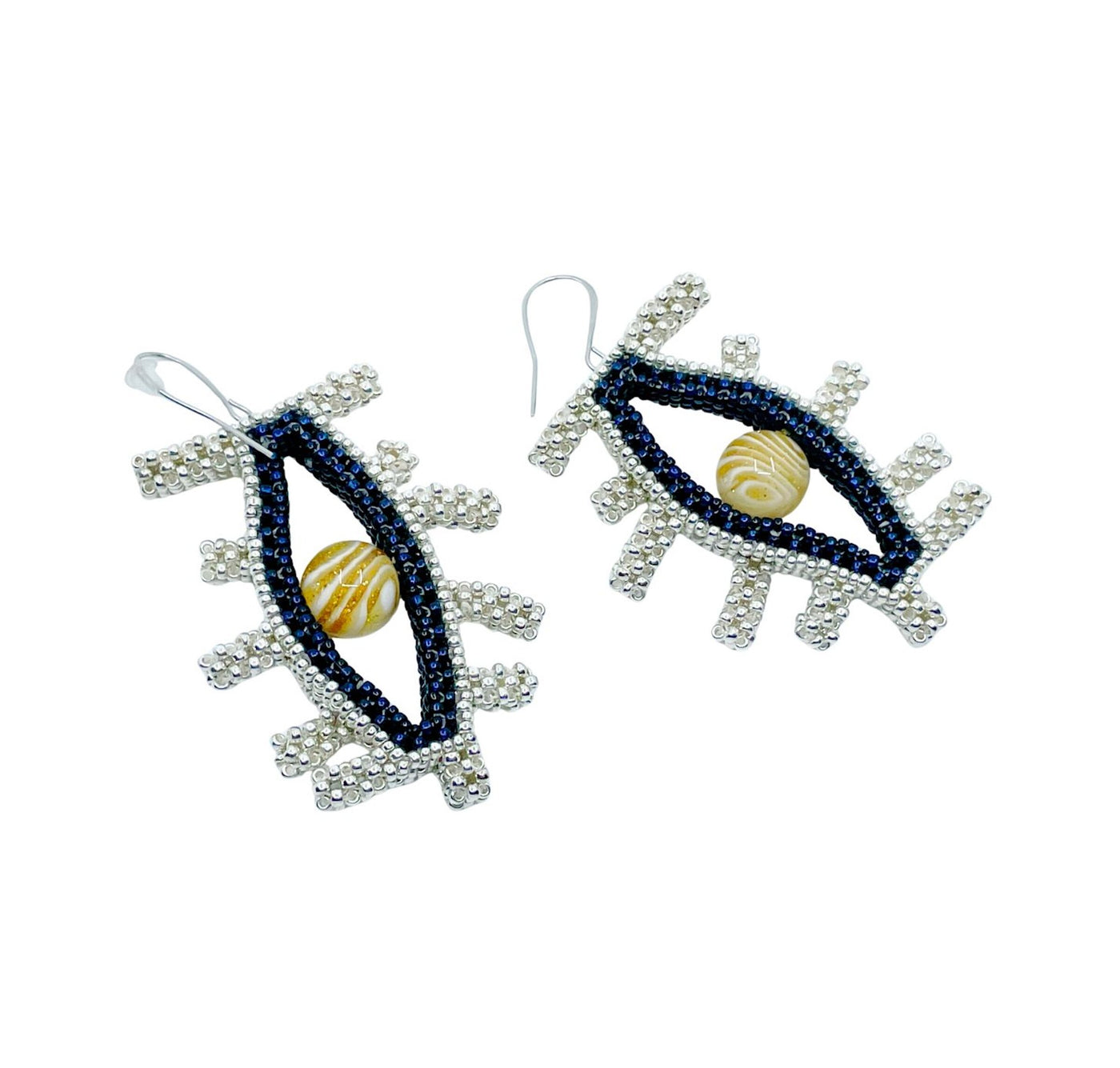 Large Eye Earrings in silver and marbles
