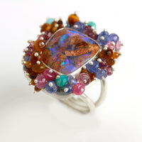 Pipe Boulder Opal & Gemstone Fringe Ring