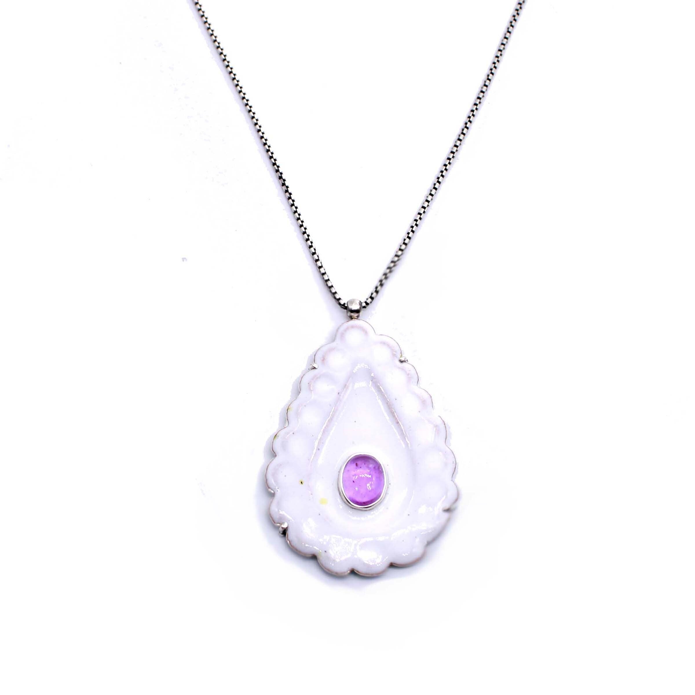 White & Pink Enamel Pendant