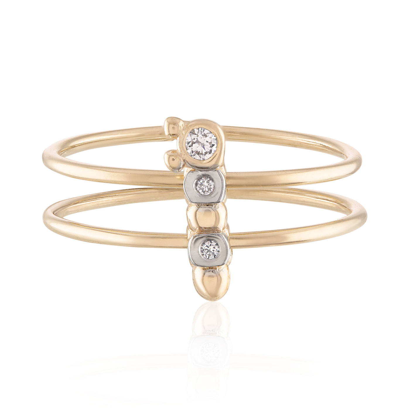 14k Yellow Gold Caterpillar Diamond Two Band Ring