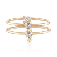 14k Yellow Gold Caterpillar Diamond Two Band Ring