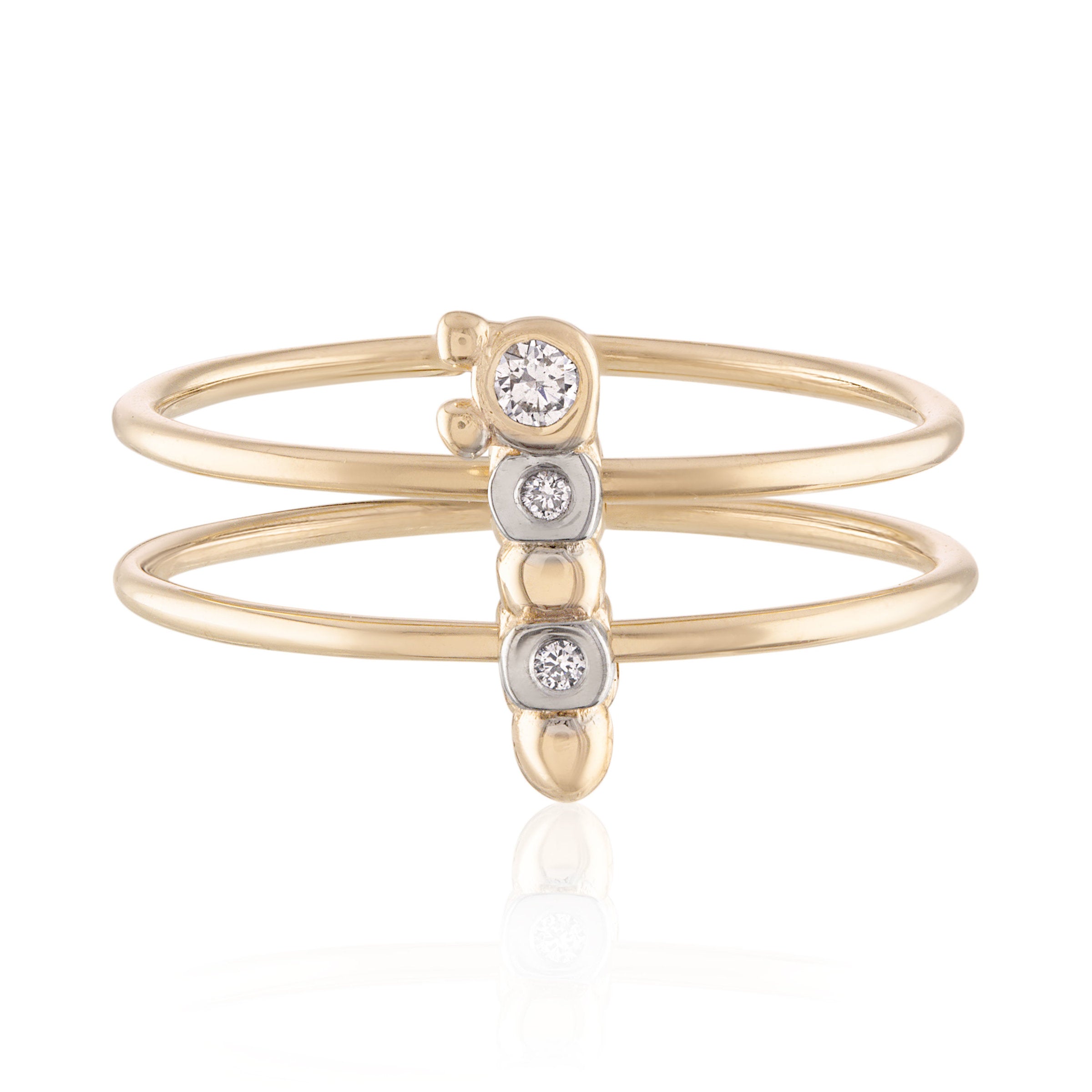 14k Yellow Gold Caterpillar Diamond Two Band Ring