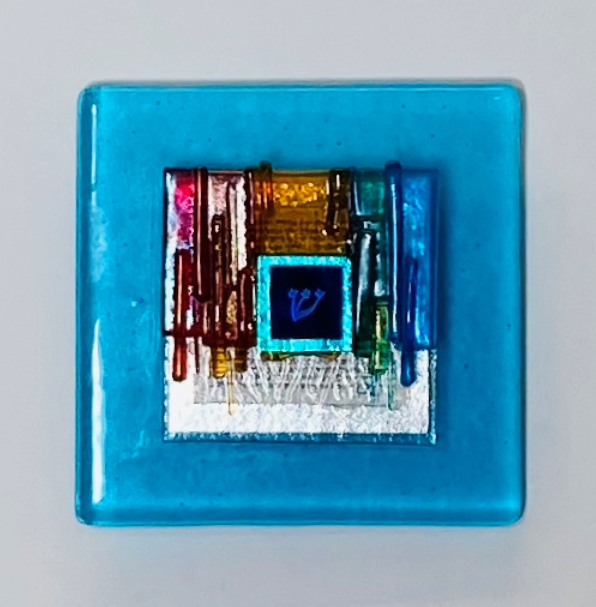 Shin Blessing Plaque in Turquoise and Rainbow