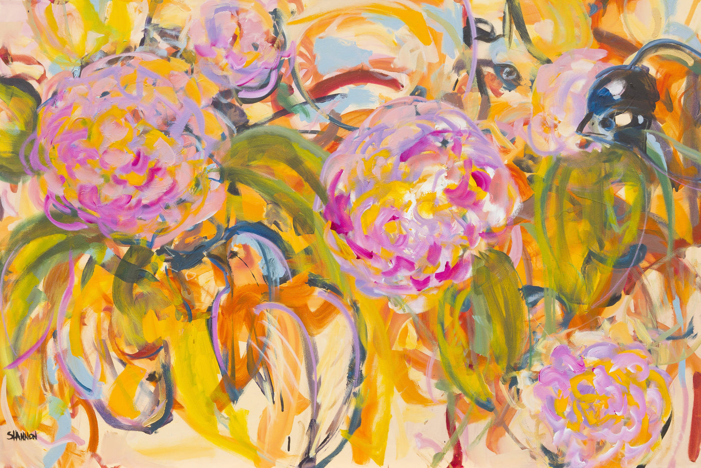 Birds and Hot Pink Flowers