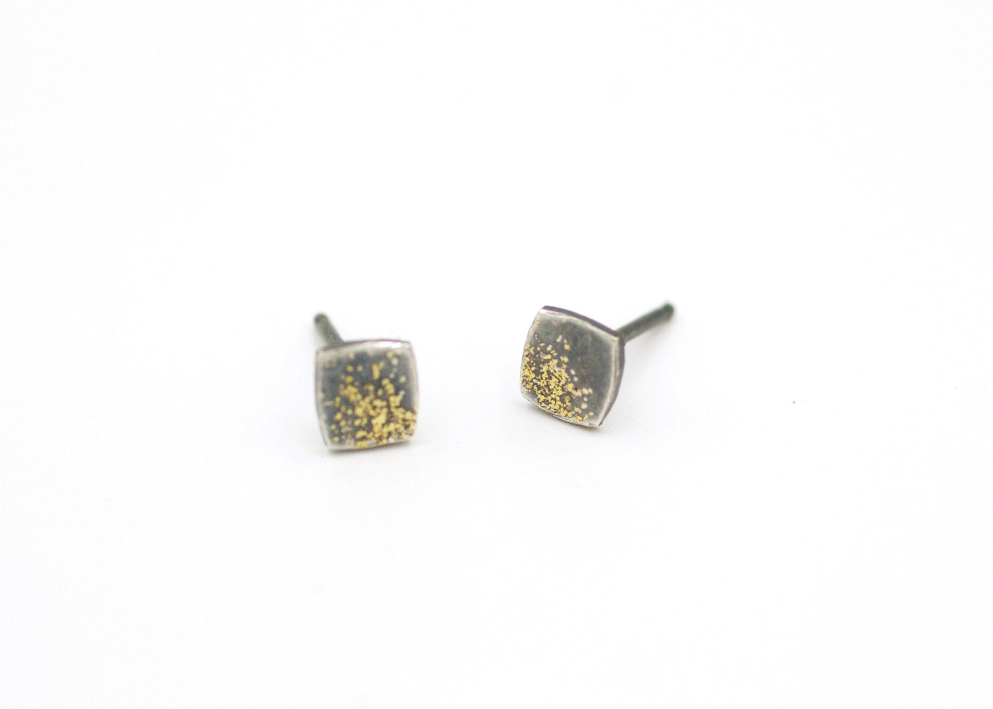 Fused Gold and Silver Lichen Cushion Square Posts