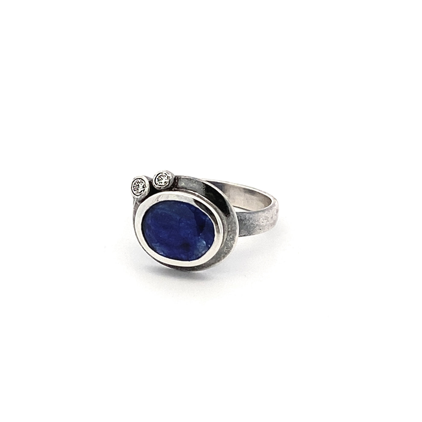 Silver Sapphire and Diamond Ring