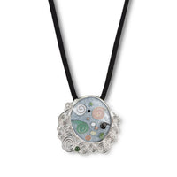Silver Swirl Cloisonne Pendant with Jade Accent