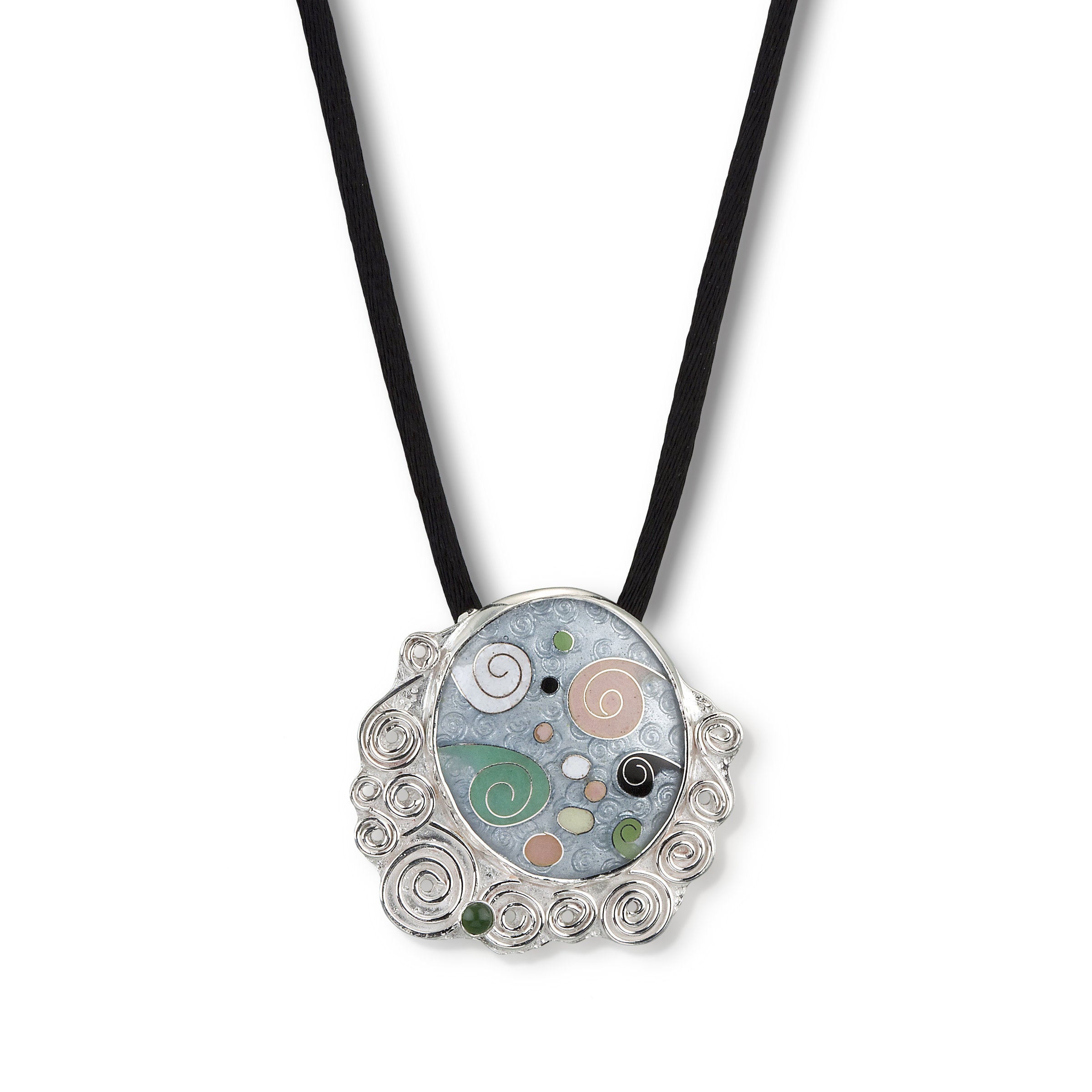 Silver Swirl Cloisonne Pendant with Jade Accent
