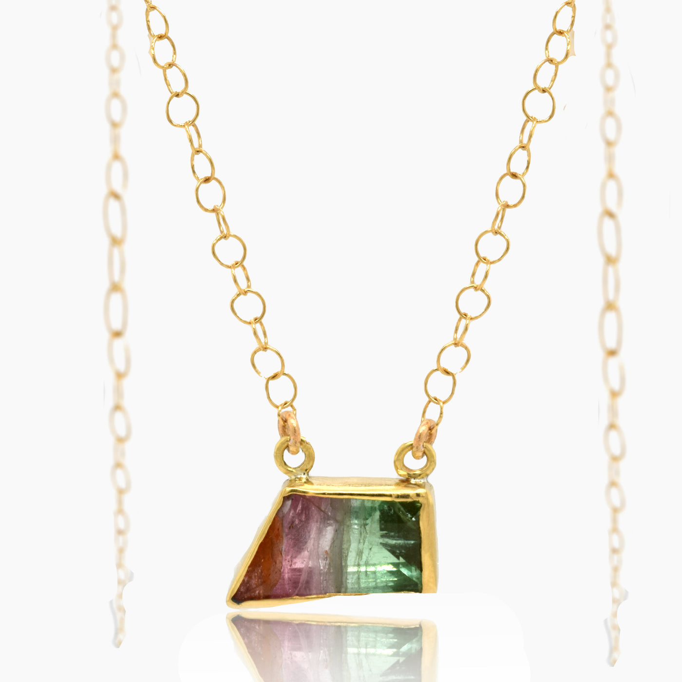 Watermelon Tourmaline Gold Trapezoid Necklace