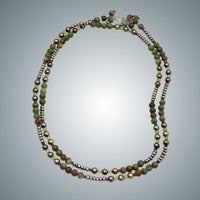 Ruby Zoisite, Pearl, Peridot & Garnet Necklace
