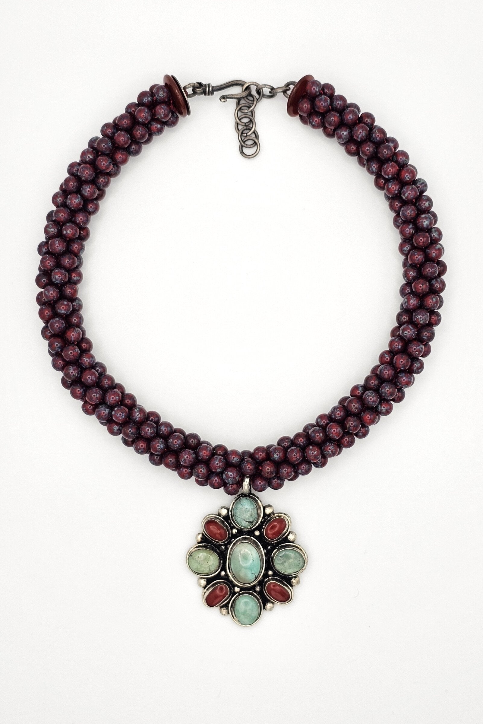 Tibetan Coral & Turquoise Flower Necklace