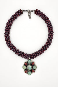 Tibetan Coral & Turquoise Flower Necklace