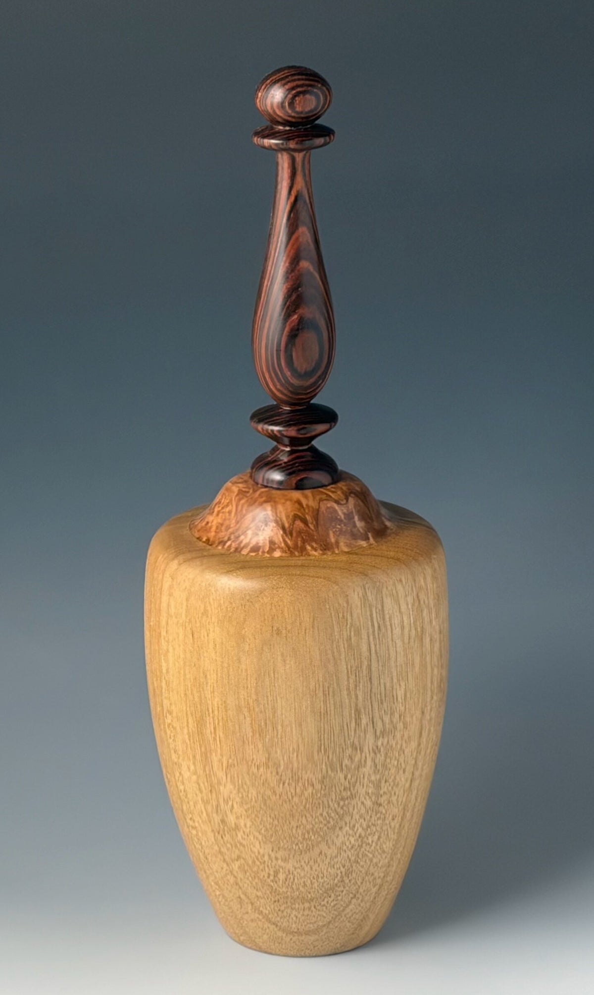 Vessel Turned from Canarywood with African Blackwood and Maidou Burl
