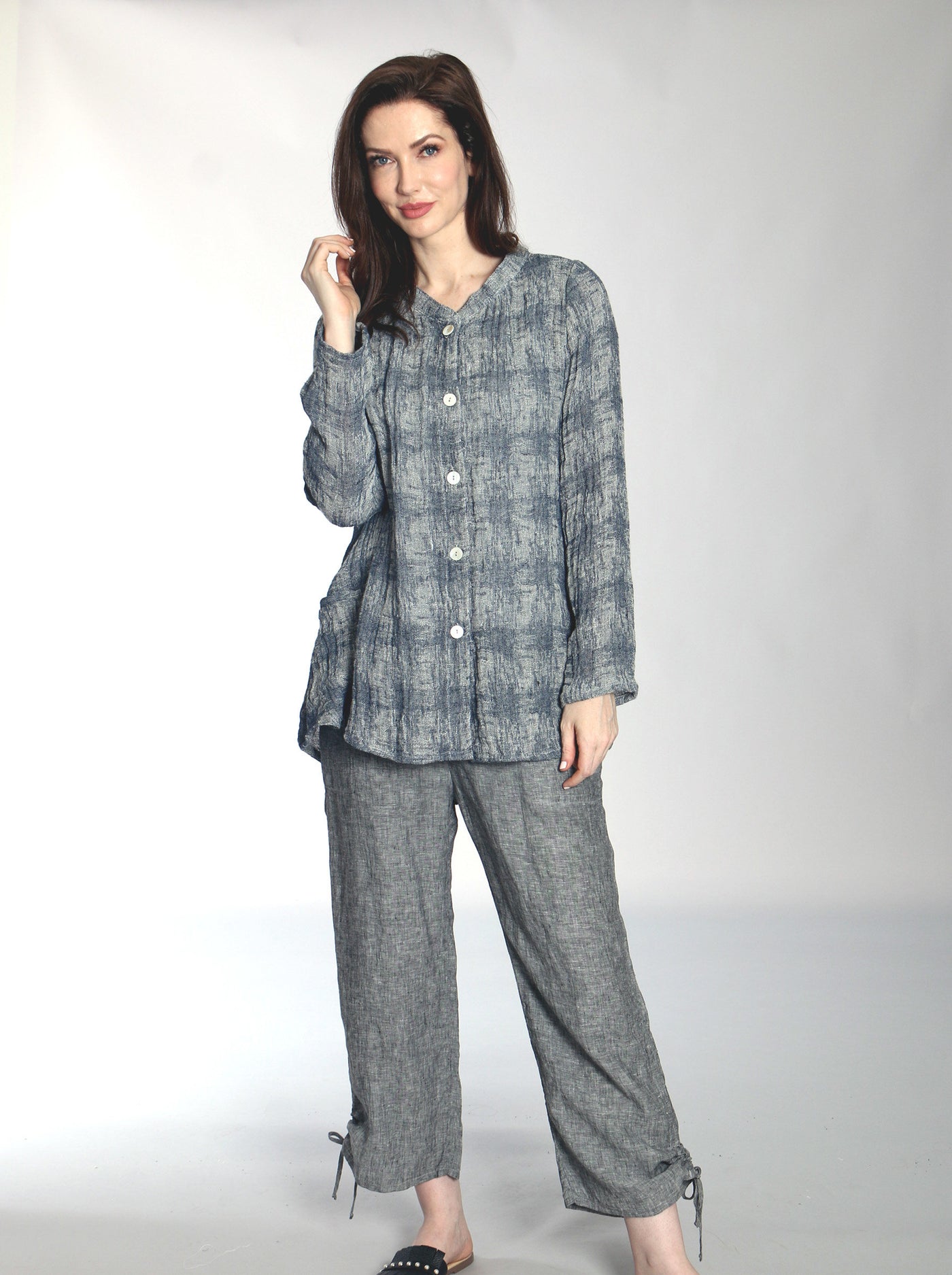 Linen Houndstooth Jacquard Shirt Jacket