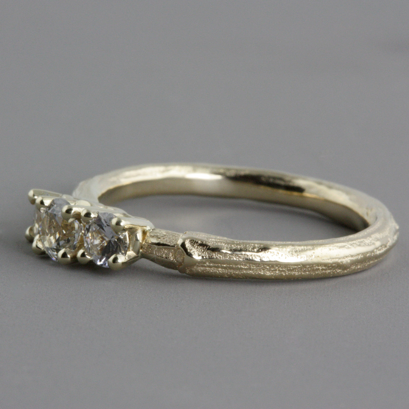 Three-Stone Sapphire Twig Ring with Yellow Gold