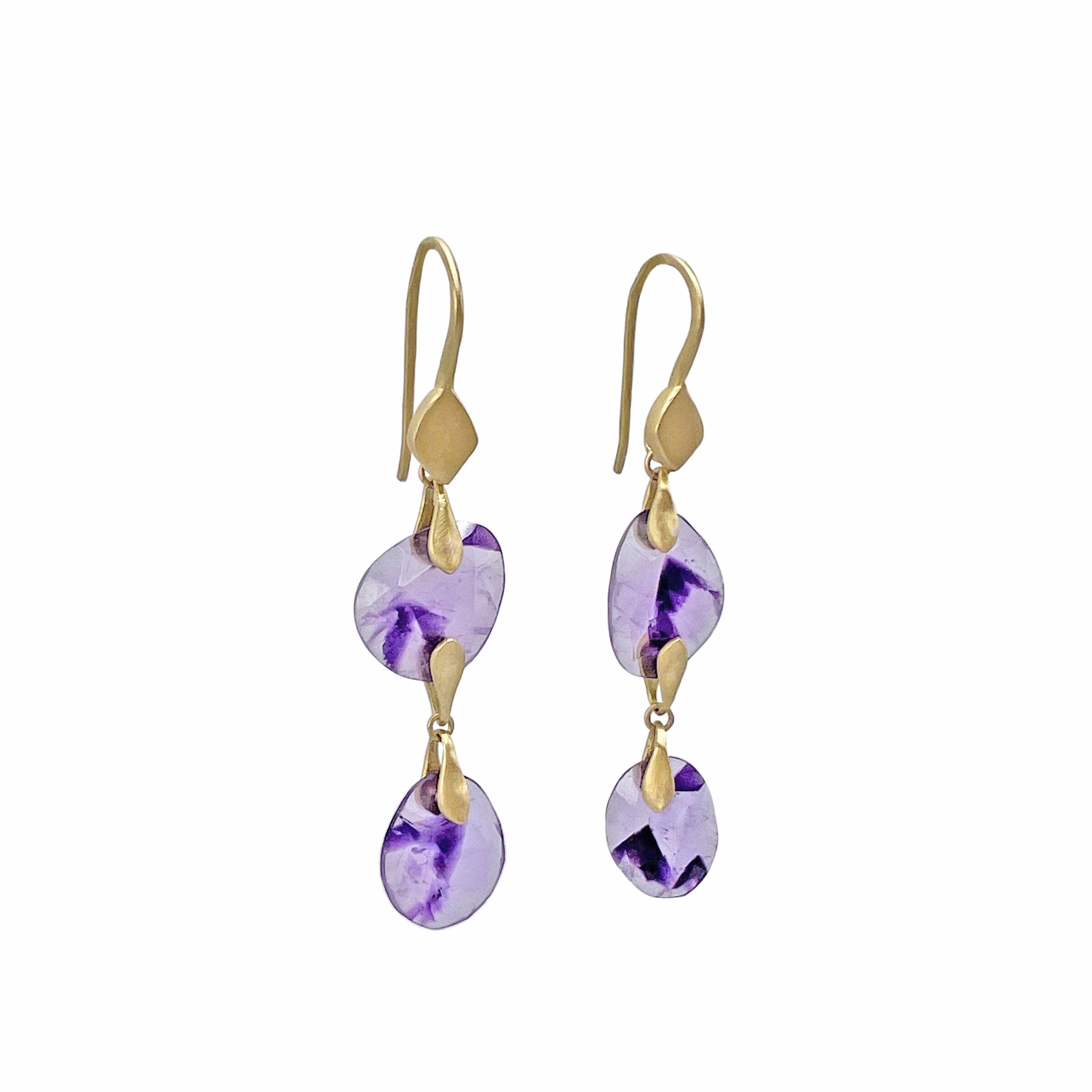 Double Drop Rosecut Amethyst Earrings
