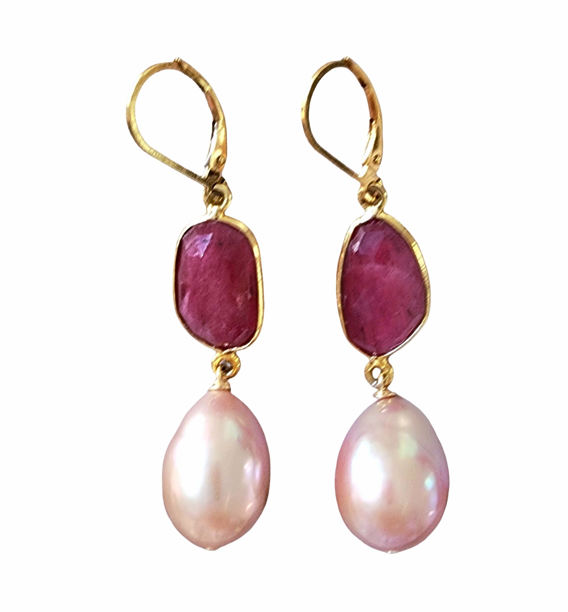 Ruby and Pink Edison Pearl Earrings