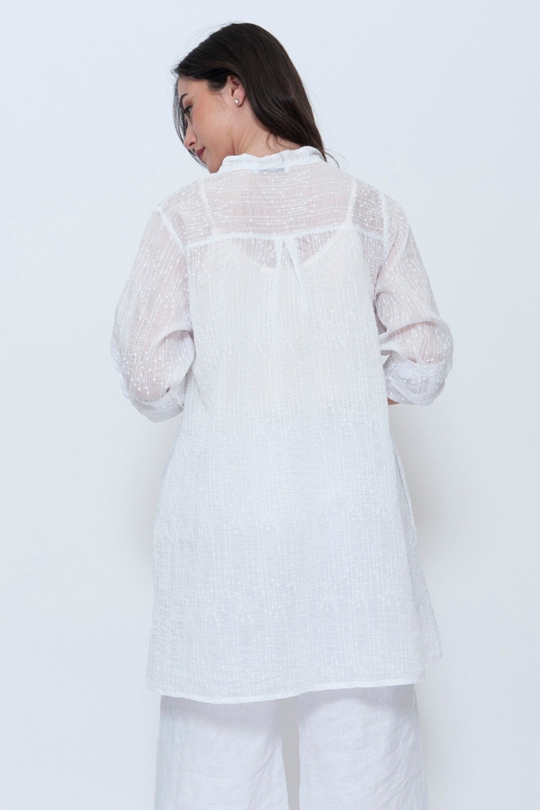 Sheer Embroidered Button Up Tunic