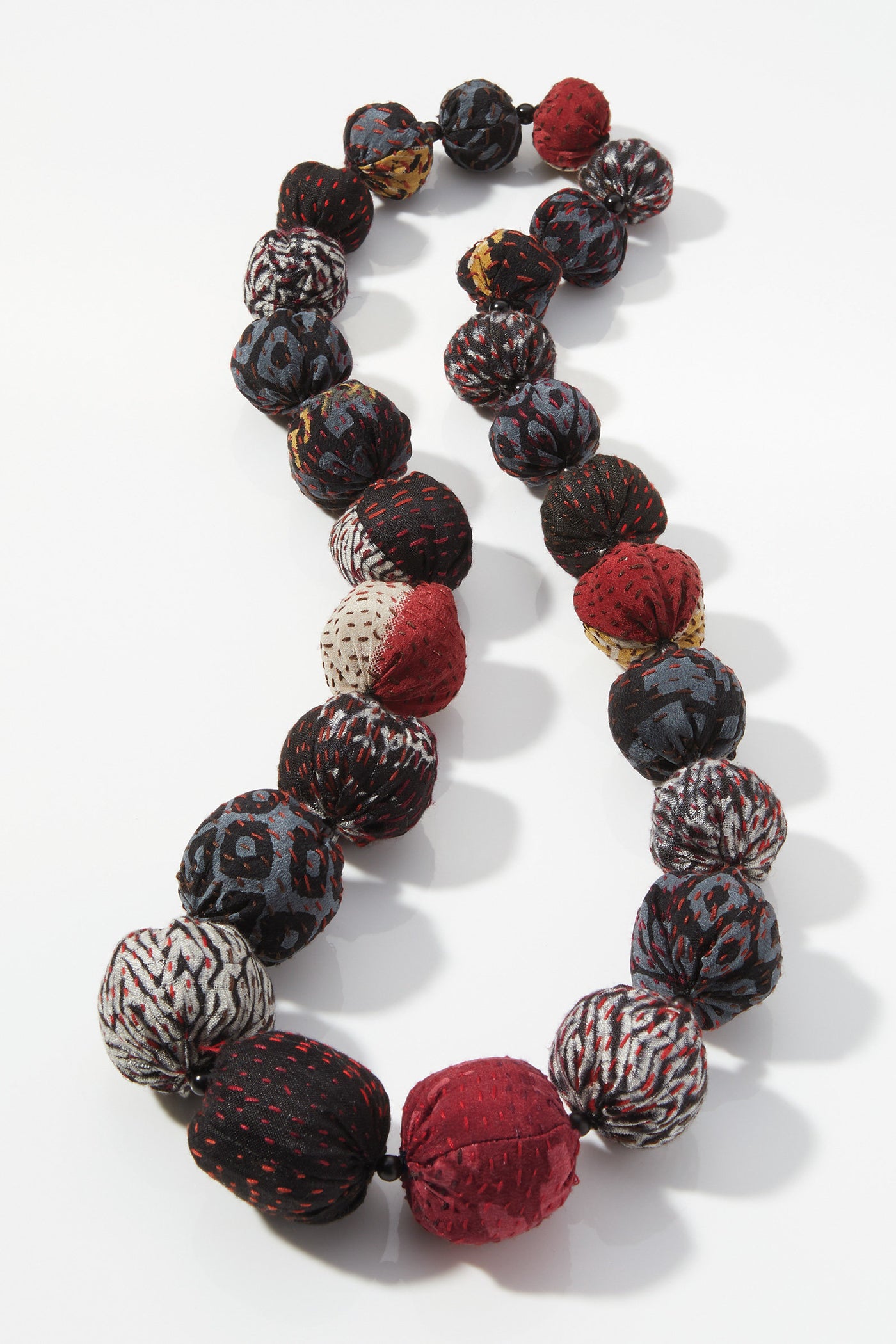 Black Mix Silk Crepe Kantha Necklace