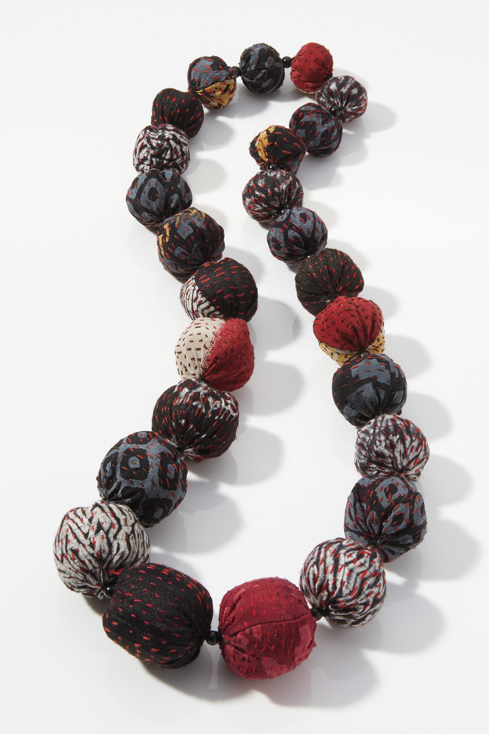 Black Mix Silk Crepe Kantha Necklace