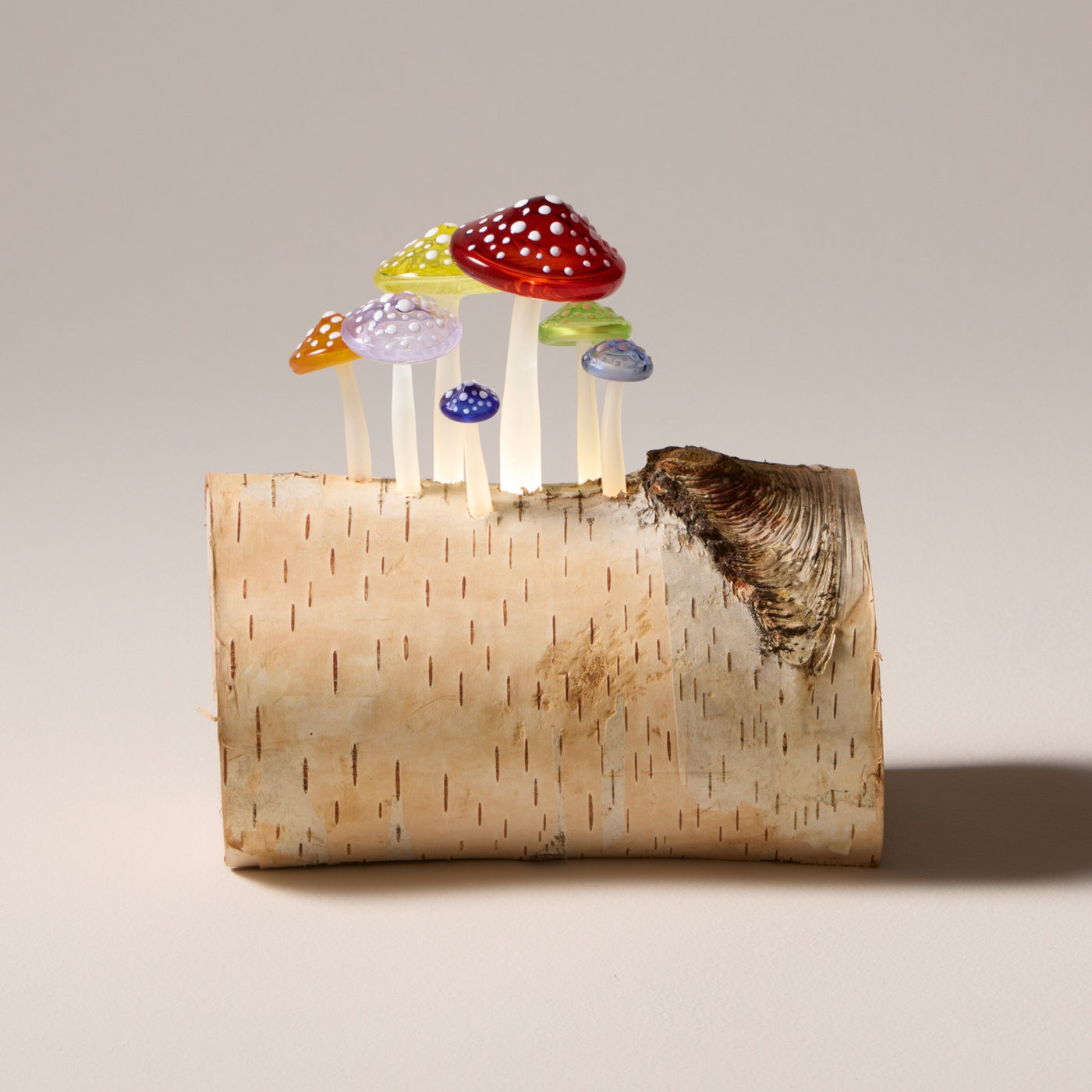 Rainbow Birch Mushroom Log Lamp