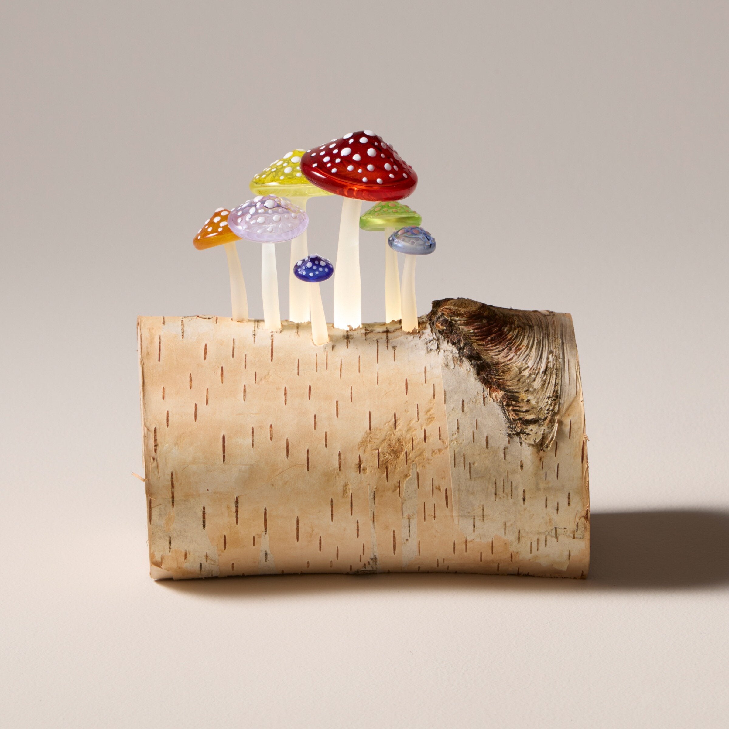 Rainbow Birch Mushroom Log Lamp