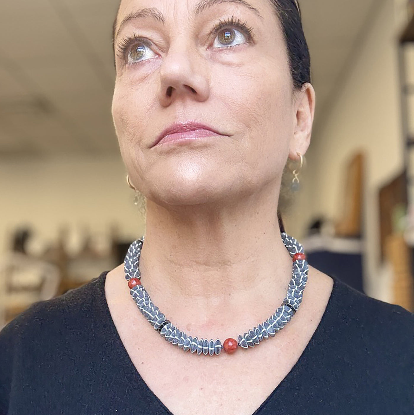 Buffalo Horn, Sponge Coral & Hematite Necklace