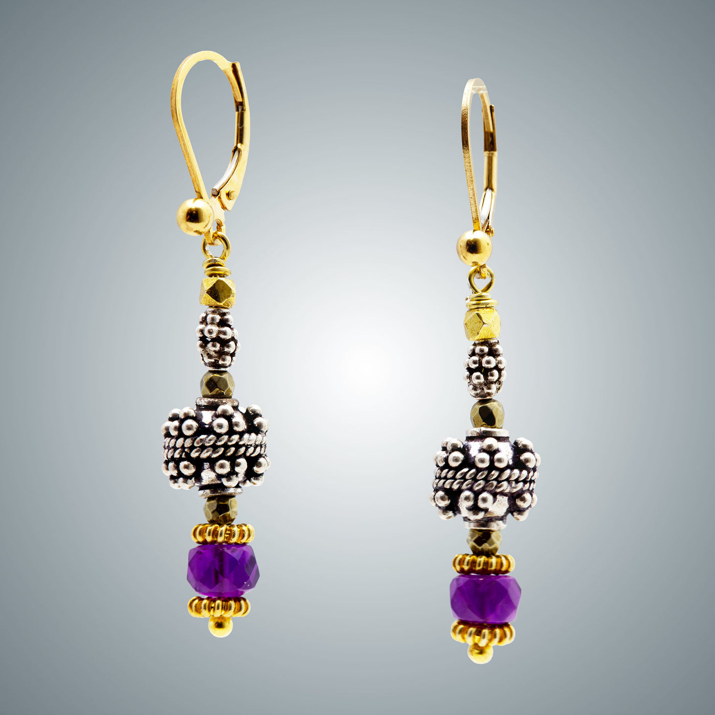 Amethyst, Sterling Silver, and Vermeil Earrings