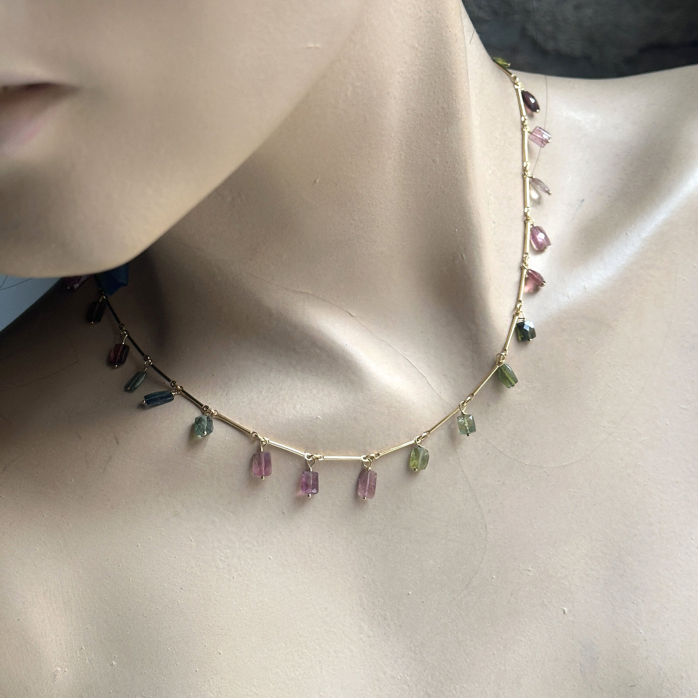 Tourmaline Chicklet Charm Necklace